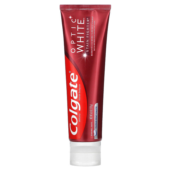 Colgate‏, Optic White, Stain Fighter, Anticavity Fluoride Toothpaste, Clean Mint, 6.0 oz (170 g)