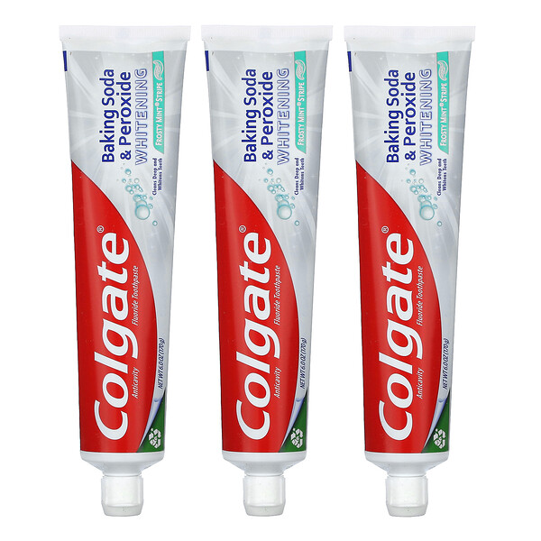 Colgate‏, Baking Soda & Peroxide Whitening, Anticavity Fluoride Toothpaste, Frosty Mint Stripe Gel, 3 Pack, 6 oz (170 g) Each