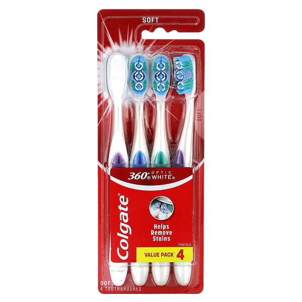 Colgate‏, Optic White 360, Toothbrushes, Soft, 4 Toothbrushes