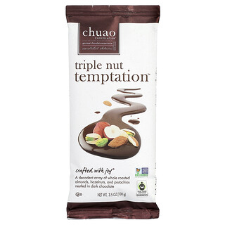 Chuao Chocolatier, Baton de ciocolată neagră, Triple Nut Temptation™, 100 g