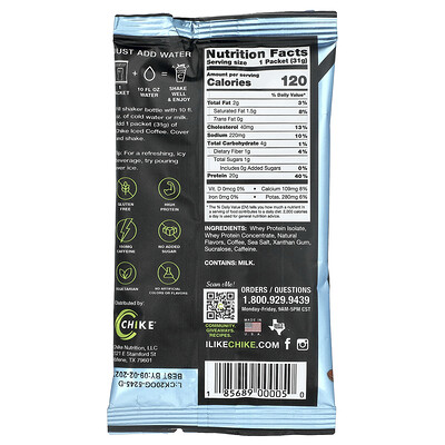Chike Nutrition, Café helado con alto contenido de proteínas, Original`` 12 sobres, 31 g (1,08 oz) cada uno