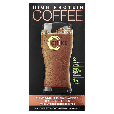 Chike Nutrition, High Protein Iced Coffee, Cinnamon, 12 Packets, 1.06 oz (30 g) Each