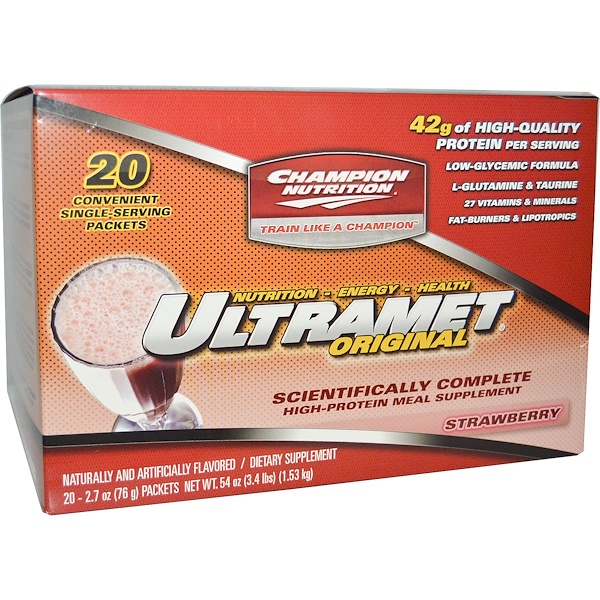 Champion Nutrition, Ultramet Original, High-Protein Meal Supplement, Strawberry, 20 Packets, 2.7 oz (76 g) Each (Discontinued Item) 