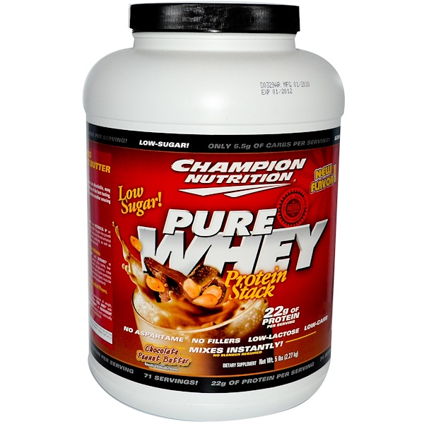 Champion Nutrition, Pure Whey Protein Stack, Chocolate Peanut Butter, 5 lbs (2.27 kg) (Discontinued Item) 