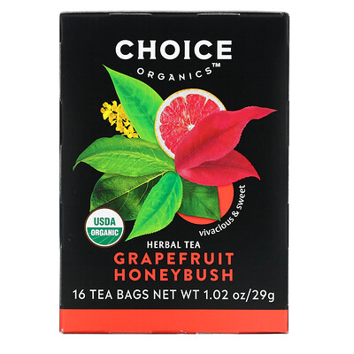 Купить Choice Organic Teas Grapefruit Honeybush Herbal Tea, Caffeine Free, 16 Tea Bags, 1.02 oz (29 g)