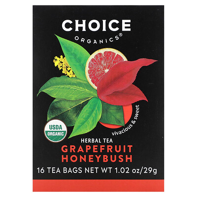 

Choice Organic Teas, Herbal Tea, Grapefruit Honeybush, Caffeine Free, 16 Tea Bags, 1.02 oz (29 g)