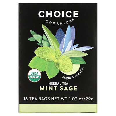 

Choice Organic Teas Herbal Tea Mint Sage Caffeine Free 16 Tea Bags 1.02 oz (29 g)