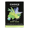 Choice Organic Teas, Herbal Tea, Mint Sage, Caffeine Free, 16 Tea Bags, 1.02 oz (29 g)