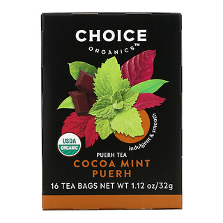 Choice Organic Teas, 普洱茶，可可薄荷普洱茶，16 茶包，1.12 盎司（32 克）