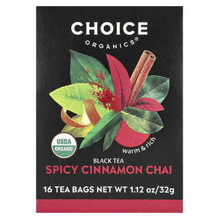 Choice Organic Teas‏, شاي أسود ، بالقرفة والتشاي ، 16 كيس شاي ، 1.12 أونصة (32 جم)