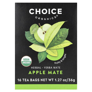 Choice Organics, Herba Yerba Mate, Apple Mate, 16 Uncang Teh, 1.27 oz (36 g)