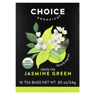 Product Image for Choice Organics, Green Tea, Jasmine Green, 16 Tea Bags, 0.85 oz (24 g)