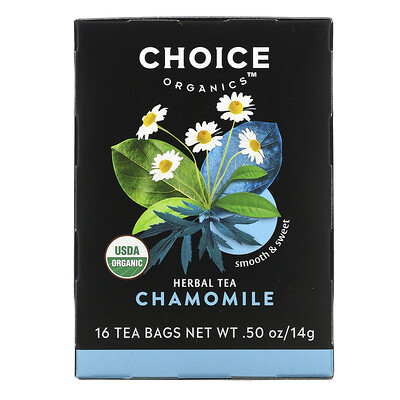 Choice Organic Teas Herbal Tea, Organic Chamomile, Caffeine-Free, 16 Tea Bags, .50 oz (14 g)