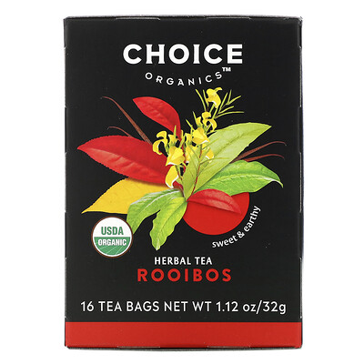 Choice Organic Teas Herbal Tea, ройбуш, без кофеина, 16 чайных пакетиков, 32 г (1,12 унции)
