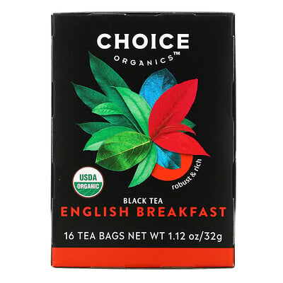 Choice Organic Teas Black Tea, Organic English Breakfast, 16 Tea Bags, 1.12 oz (32 g)