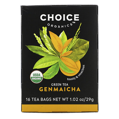 Choice Organic Teas Green Tea, Genmaicha, 16 чайных пакетиков, 29 г (1,02 унции)