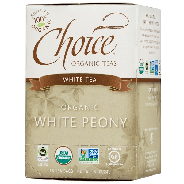 Choice Organic Teas, White Tea, Organic, White Peony, 16 Tea Bags, .8 oz (24 g) iHerb