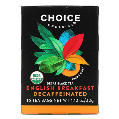 Choice Organic Teas Decaf Black Tea, Decaffeinated English Breakfast, 16 Tea Bags, 1.12 oz (32 g)