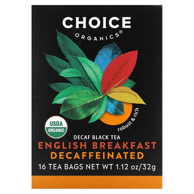 Choice Organic Teas Черный чай без кофеина, английский завтрак без кофеина, 16 чайных пакетиков, 32 г (1,12 унции)