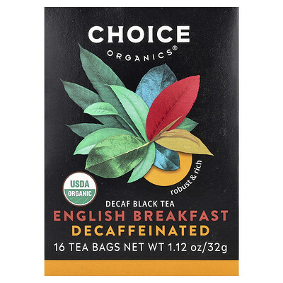 Product Image for Choice Organics, Black Tea, English Breakfast, Decaf , 16 Tea Bags, 1.12 oz (32 g)