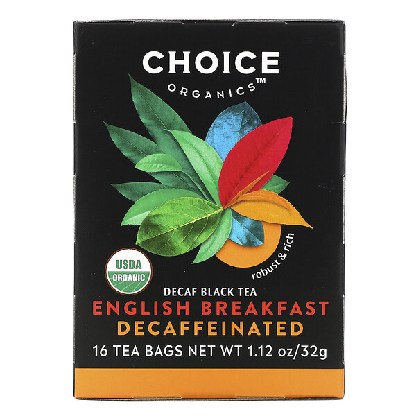 Choice Organic Teas‏, Decaf Black Tea, Decaffeinated English Breakfast, 16 Tea Bags, 1.12 oz (32 g)