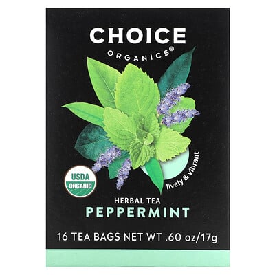 Choice Organics, Té de hierbas, Menta, Sin cafeína, 16 bolsitas de té, 17 g (0,60 oz)