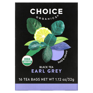 Choice Organic Teas, Black Tea, Earl Grey, 16 torebek, 32 g