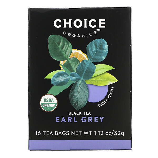 Choice Organic Teas‏, Black Tea, Organic Earl Grey, 16 Tea Bags, 1.12 oz (32 g)
