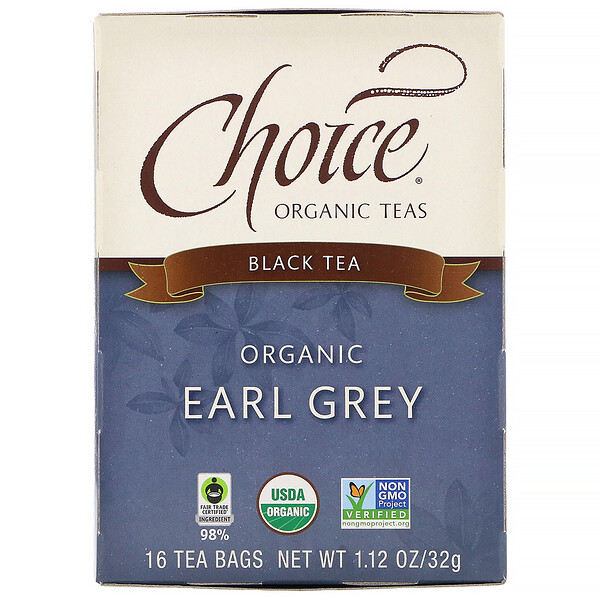 Choice Organic Teas, オーガニック アールグレイ、 ブラック ティー、 16ティーバッグ、 1.1 oz (32 g)