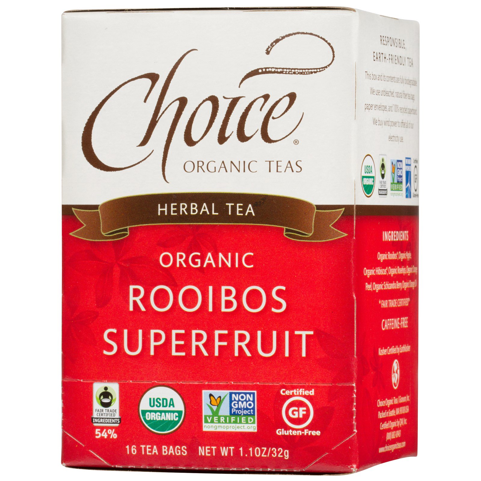 Choice Organic Teas, Herbal Tea, Organic Rooibos Superfruit, Caffeine