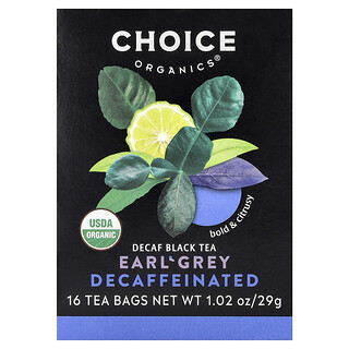 Choice Organics, Té negro, Earl Grey, Descafeinado, 16 bolsitas de té, 29 g (1,02 oz)