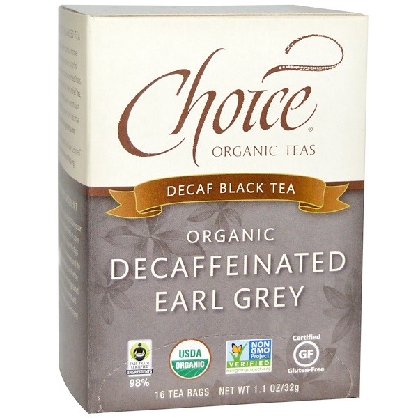 Choice Organic Teas, Decaf Black Tea, Organic, Decaffeinated Earl Grey, 16 Tea Bags, 1.1 oz (32