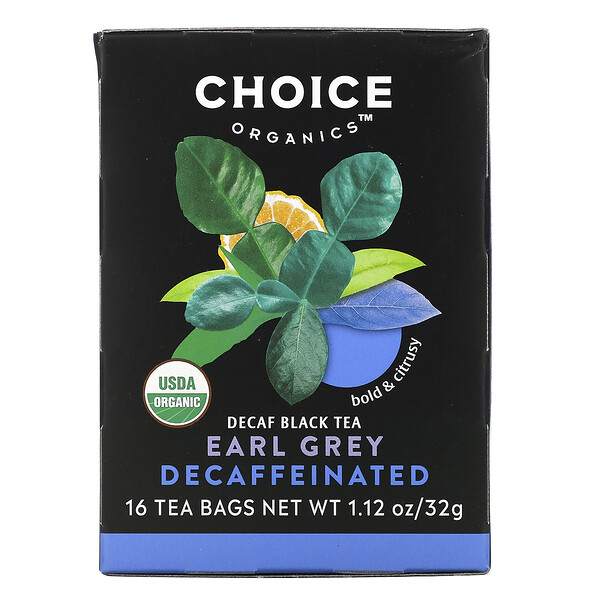 Choice Organic Teas‏, Black Tea, Organic Decaffeinated Earl Grey, Decaf, 16 Tea Bags, 1.12 oz (32 g)