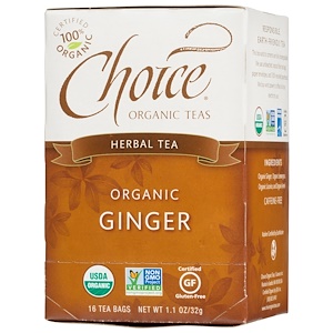 Отзывы о Чойс Органик Тис, Herbal Tea,  Organic Ginger, Caffeine Free, 16 Tea Bags, 1.1 oz (32 g)