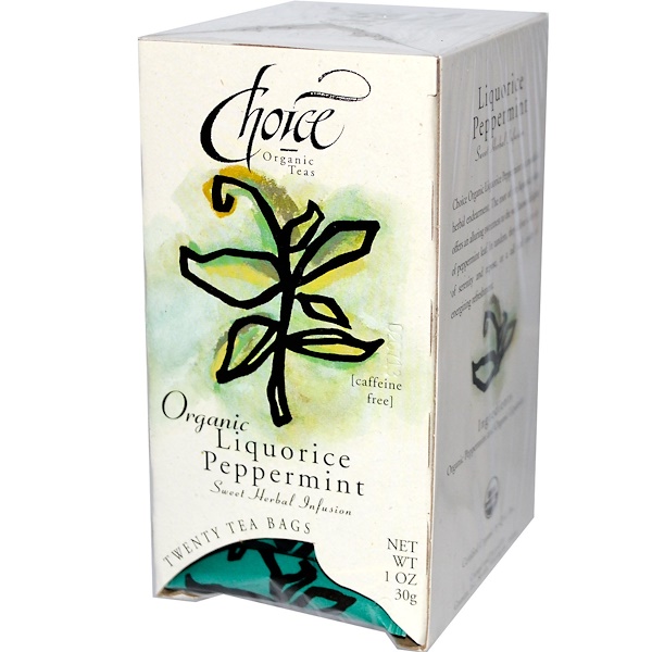 Choice Organic Teas, Organic, Liquorice Peppermint Tea, Caffeine Free, 20 Bags, 1 oz (30 g) (Discontinued Item) 