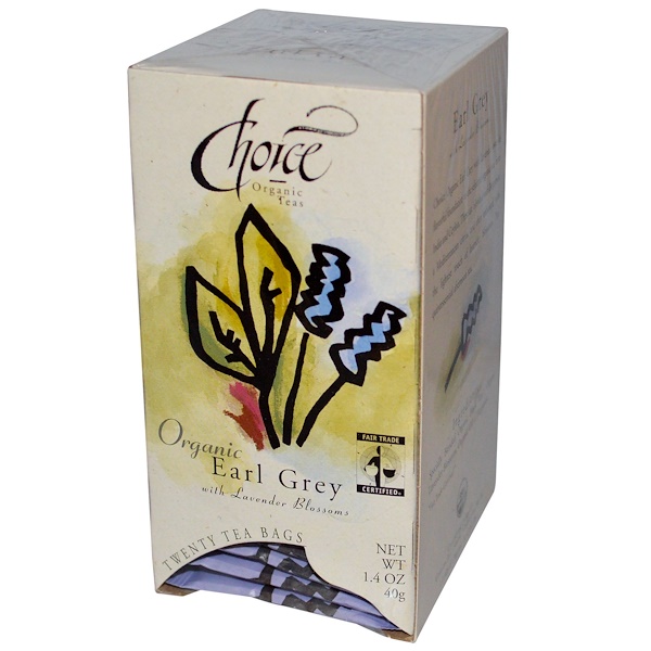 Choice Organic Teas, Earl Grey, with Lavender Blossoms, 20 Tea Bags, 1.