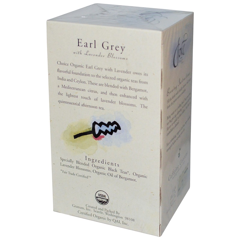 Choice Organic Teas, Earl Grey, with Lavender Blossoms, 20 Tea Bags, 1.
