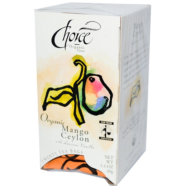 Choice Organic Teas, Organic, Mango Ceylon, 20 Tea Bags, 1.4 oz (40 g) (Discontinued Item) 