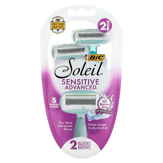 BIC, Soleil Sensitive Advanced, Pisau Cukur Sekali Pakai, 2 Pisau Cukur