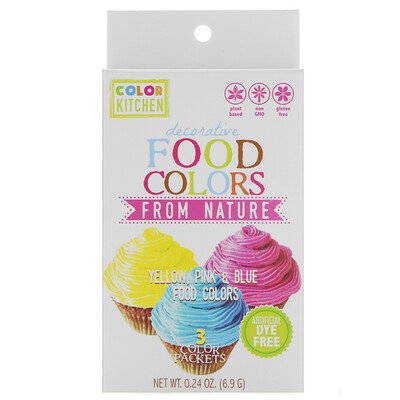 ColorKitchen Украшение, пищевые красители, взятые у природы, 3 пакетика с красителями, 0,24 унц. (6,9 г.)
