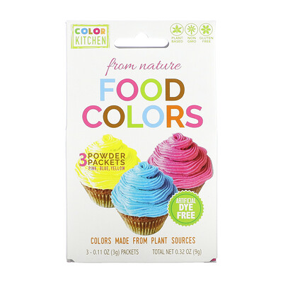 

ColorKitchen Пищевые красители от природы, многоцветные, 3 цветных пакетика, по 3 г (0,11 унции)