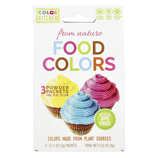 ColorKitchen, Naturlige fødevarefarver, flerfarvede, 3 pulverpakker, 0,11 oz (3 g) pr. stk.