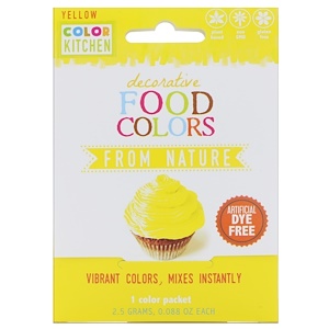 Отзывы о ColorKitchen, Decorative, Food Colors From Nature, Yellow, 1 Color Packet, 0.088 oz (2.5 g)