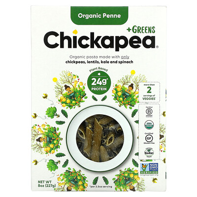 Chickapea Органический пенне + зелень, 227 г (8 унций)  - купить со скидкой