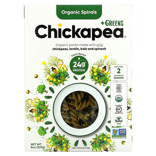 Chickapea, معكرونة عضوية على شكل حلزون + بالخضروات، 8 أونصة (227 جم)