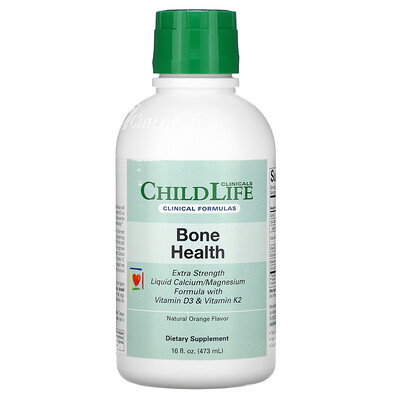 Childlife Clinicals Bone Health, Liquid Calcium/Magnesium Formula with Vitamin D3 & Vitamin K2, Natural Orange Flavor, 16 fl oz (473 ml)