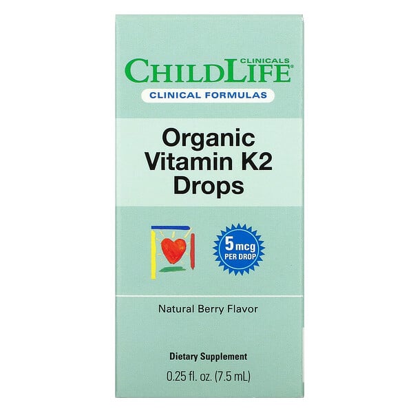 Childlife Clinicals, オーガニックビタミンK2液、ナチュラルベリーフレーバー、7.5ml（0.25液量オンス）