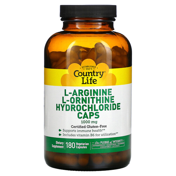 L-Arginine & L-Ornithine Hydrochloride Caps, 1,000 mg, 180 Vegetarian Capsules