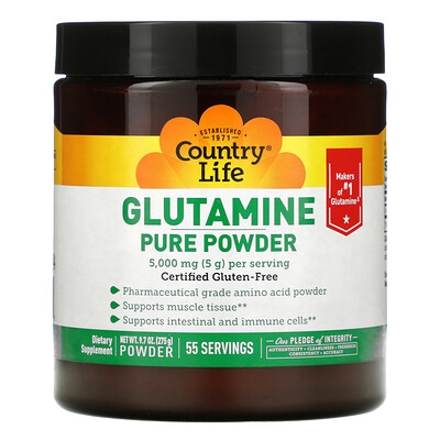 

Country Life, Glutamine Pure Powder, 5,000 mg, 9.7 oz (275 g)