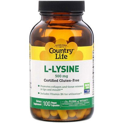 Country Life L-лизин, 500 мг, 100 растительных капсул